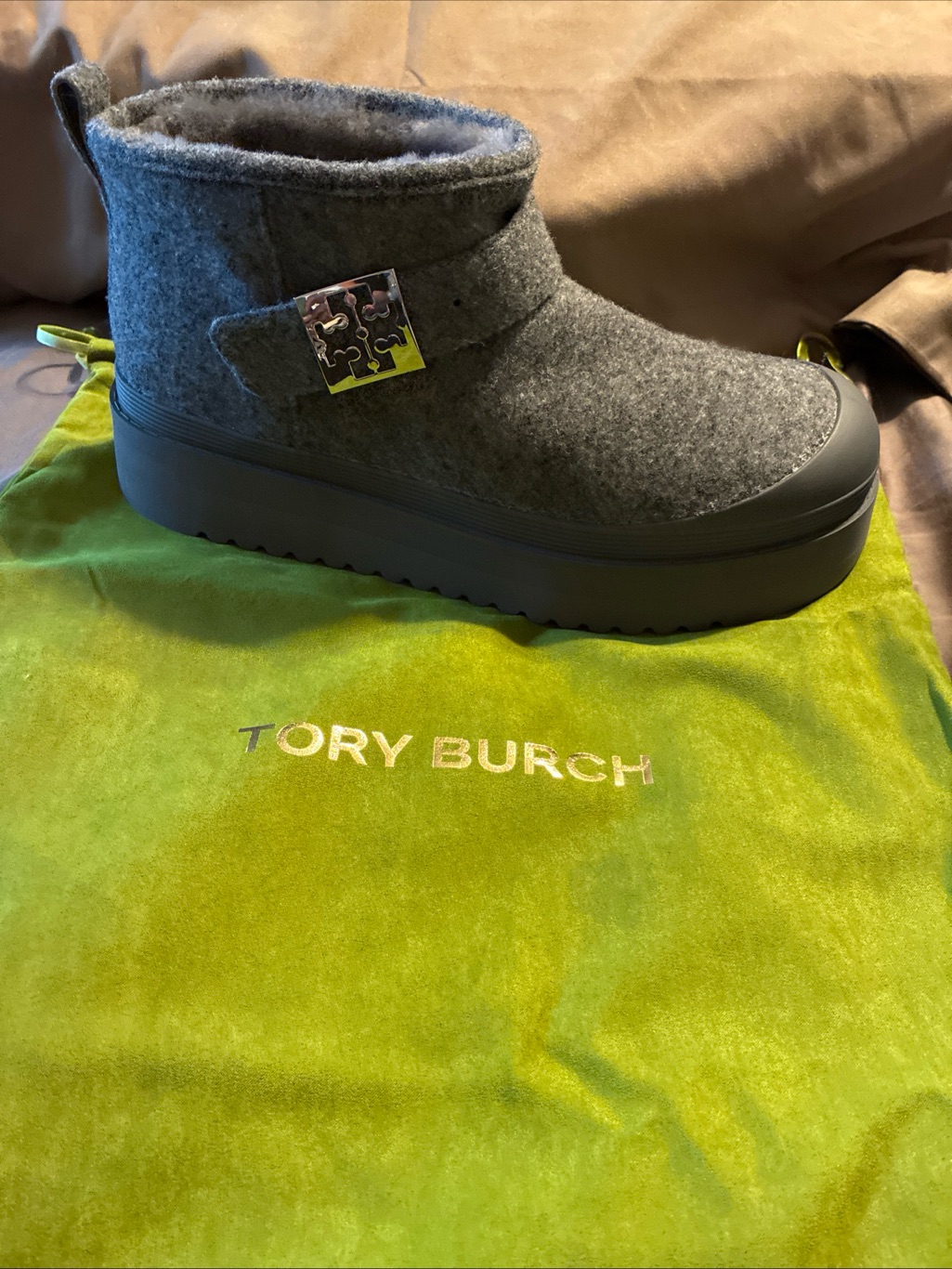 Tory Burch Ladies Mellow Genuine Shearling Lined Platform Boots Size 10